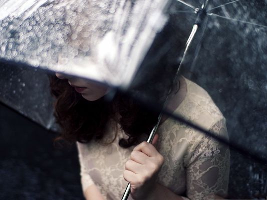 click to free download the wallpaper--Beautiful Girl Image, Girl in Umbrella, Heavy Rain, She is Beautiful