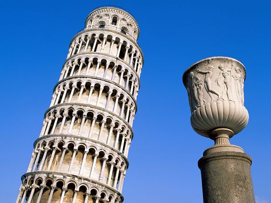 click to free download the wallpaper--Beautiful Landscape of Nature, Leaning Tower Close to Each Other, the Blue Sky