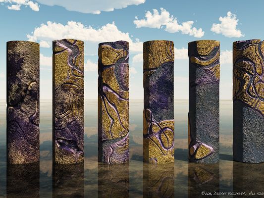 click to free download the wallpaper--Beautiful Scenery Wallpaper, a Line of Colorful Alien Pillars, Majestic Look 