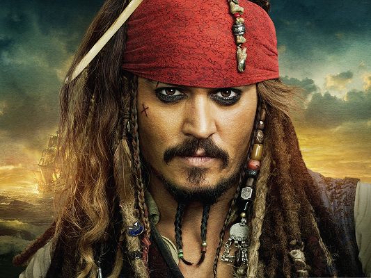click to free download the wallpaper--Best Films Poster Background, Pirates Of The Caribbean, Johnny Depp in His Most Impressive Look
