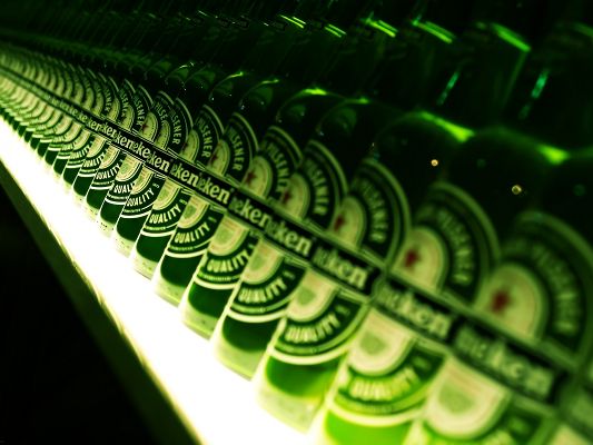 click to free download the wallpaper--Brandy Images, Green Heineken Bottles, White Background, Are Looking Good 