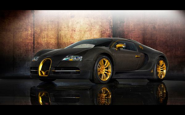 click to free download the wallpaper--Buggati Veyron in Black and Yellow, a Super with Sharp Eyes, is Quite Scary at First Sight - HD Cars Wallpaper