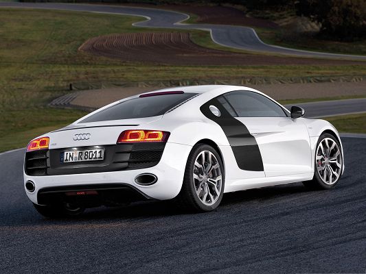 click to free download the wallpaper--Car Image for Desktop, White Audi R8 on Winding Road, Incredible Look