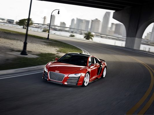 click to free download the wallpaper--Cars Wallpaper Widescreen, Audi R8 TDI in the Run, Like a Dancing Fire