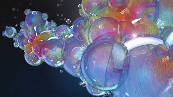 click to free download the wallpaper---Colorful Bubbles Staying Together, Coming in Various Sizes, Background is Black, a Deep Impression - HD Computer Wallpaper