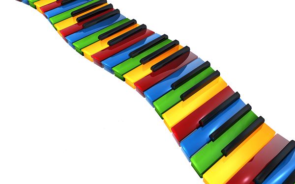 click to free download the wallpaper---Colorful Piano Keys in Happy Dance, Must be Producing Beautiful Melody, Dance with Them - HD Creative Wallpaper