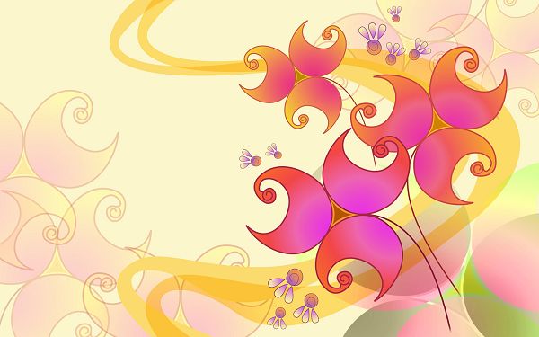 click to free download the wallpaper---Colorful Set of Flowers on Light-Colored Background, It Knows What to Focus on - Hand-Drawn Flowers Wallpaper