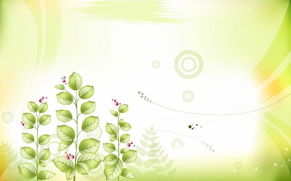 click to free download the wallpaper---Combining Green Leaves and Red Flowers, Setting is White, Things Are More Purer and Beautiful - Cartoon Flowers Wallpaper