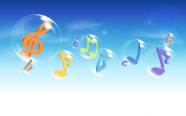 Computer Wallpapers HD, Colorful Musical Notes Flying in the Blue Sky