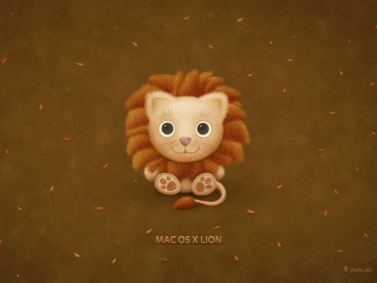 Cute Animals Wallpaper, Little Mac OS X Lion Smiling, Leaves Flying Around
