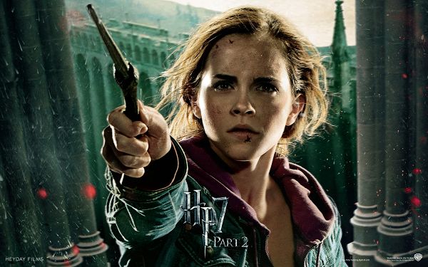 click to free download the wallpaper--Emma Watson in Harry Potter Post in 1920x1200 Pixel, Girl in Gun, Lightning and Sparkling Items Flying Over, Offers a Great Look - TV & Movies Post