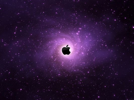 click to free download the wallpaper--Famous Brand Logos, Black Apple Logo on Shinning Purple Background, Wide in Use