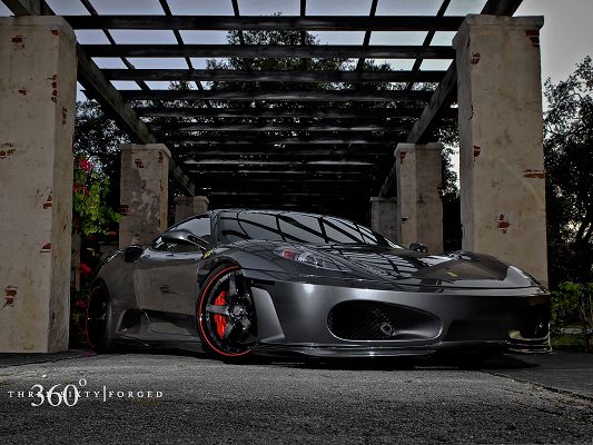 click to free download the wallpaper--Ferrari Sport Car, Black and Decent Car in Smooth Lines, Dusk Scene