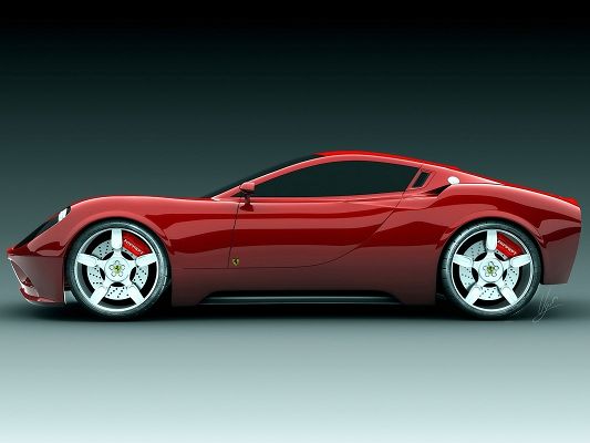 Ferrari Sport Car Wallpaper, Red Super Car on Flat Road, Smooth Lines