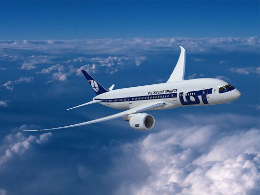 click to free download the wallpaper---Flying High in the Incredibly Blue Sky, Can Take Clouds Away, It is Such a Wonderful Scene - Boeing 787 Dreamliner Plane Wallpaper