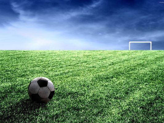 click to free download the wallpaper--Football Wallpaper, Ball on Green field, No Goalkeeper, Can Go in Within One Kick