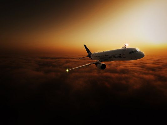 click to free download the wallpaper--Free Aeroplane Post, the Airliner Flying in the Sky, the Golden Sky, is Safe and Impressive
