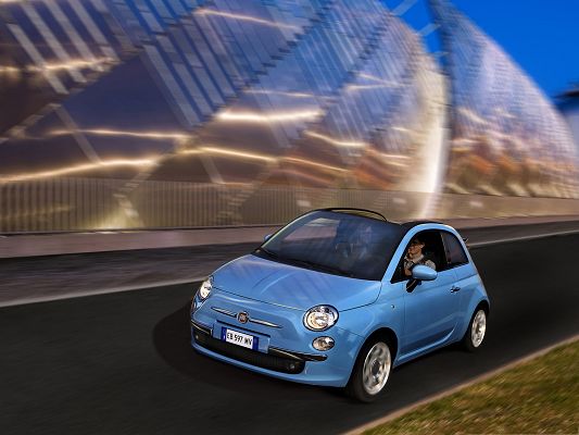 click to free download the wallpaper--Free Cars Wallpaper, Fiat 500C TwinAir, Blue and Small, Smart Car