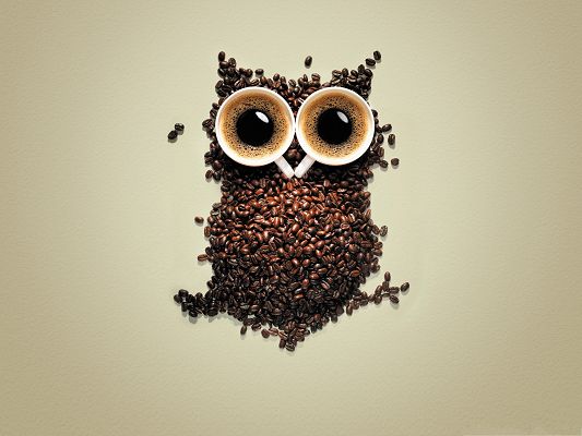 Free Creative Wallpaper, Nuts and Two Coffees Making an Owl, Nice Design