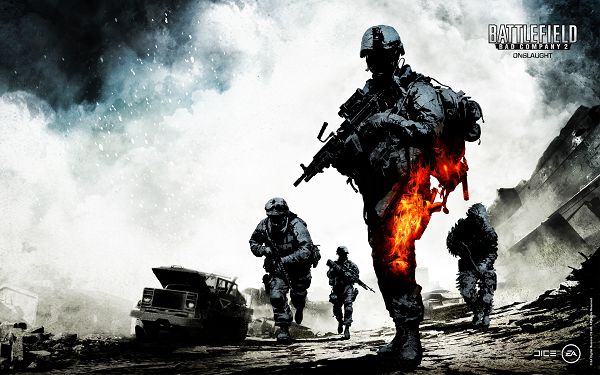 click to free download the wallpaper--Free TV & Movies Picture - Battlefield Bad Company Post in Pixel of 1920x1200, a Guy is on Fire, He is Tough and Unbeatable