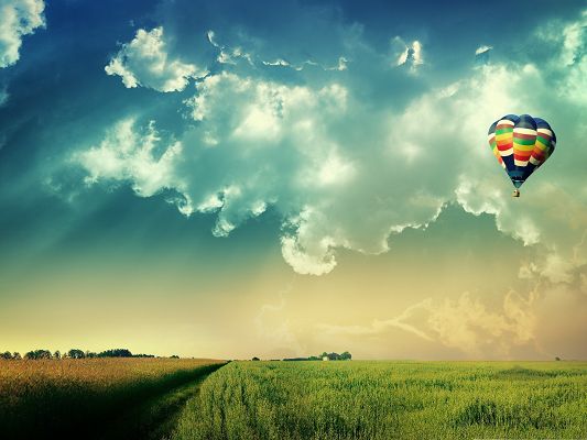 click to free download the wallpaper--Free Wallpaper Backgrounds, Hot Air Balloon in Fly, Take Your Dream with It!