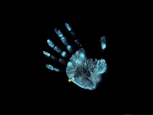 click to free download the wallpaper--Fringe TV Series, Blue and Lighted Up Handprint on  Black Background