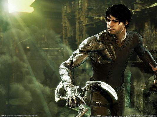 click to free download the wallpaper--Games Poster, Dark Sector, a Well-Equipped Guy, the Rising Sun, He is Strong and Nice-Looking