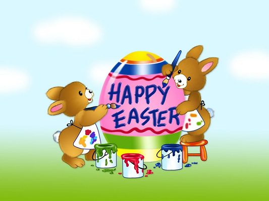click to free download the wallpaper--Holiday Images, Easter Day is Coming, Two Rabbits Are Painting the Easter Egg, Join Them!