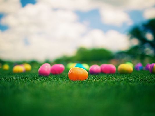 click to free download the wallpaper--Holiday Posts, Colourful Easter Eggs on Green Grass, Shall Spread Holiday Atmosphere