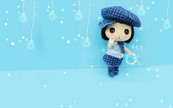 click to free download the wallpaper---In Blue Casual Suit and Hat, About to Sing a Song, Setting is Beautifully Decorated - Mini ddgirl Wallpaper