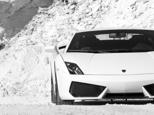 click to free download the wallpaper--Lamborghini Sport Cars, White and Nice Car in the White Snowy World 