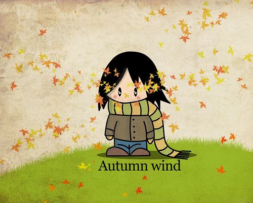click to free download the wallpaper---Leaves Flying in Autumn Wind, a Girl Standing Alone, Seems Lonely and Helpless, Come on and Help Her out - HD Creative Wallpaper