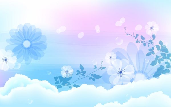 click to free download the wallpaper---Light Blue Flowers and White Background, Displaying a Pure and Clean World, Without Any Evil and Negative Emotions - Cartoon Flowers Wallpaper