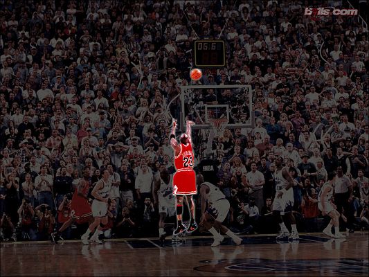 click to free download the wallpaper--Michael Jordan Last Shot Wallpaper in 1024x768 Pixel, a Glowing and Memorable Figure in All NBA History - Basketball Super Stars Wallpaper