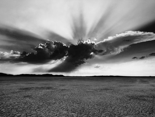 click to free download the wallpaper--Monochrome Landscape Photography, the Sun Breaking Thick Clouds, Will Make Its Way Out