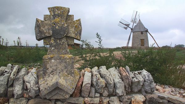 click to free download the wallpaper--Natural Scenery photo - Both House and Stones in Windmill Design, Everything is Fine and Good