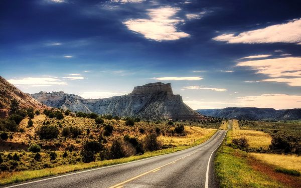 click to free download the wallpaper--Natural Scenery picture - A Straight and Clean Road Among Great Natural Scene, Wonderful Walking or Driving Experience