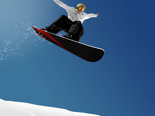 click to free download the wallpaper--Photos of Nature Landscape, Man in Snowboarding Play, the Blue and Mirror-Like Sky