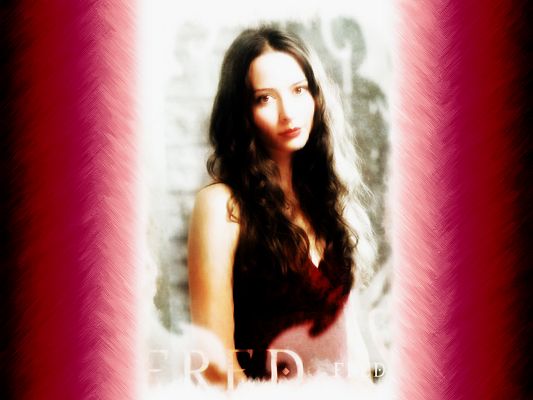 click to free download the wallpaper--Pics of Beautiful Actresses, Amy Acker in the Middle of Pink Background, the Dreamy Girl