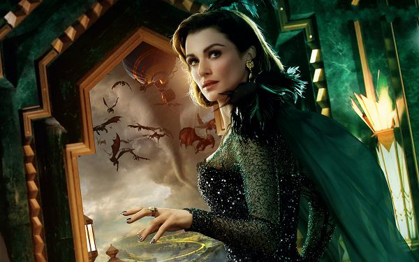 click to free download the wallpaper--Rachel Weisz Oz Post in 2880x1800 Pixel, Mysterious Lady in Green Dress, Will She Jump Out of the Window and Run? - TV & Movies Post