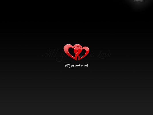 click to free download the wallpaper--Simple and Impressive Wallpaper, Two Red Hearts Running Into Each Other, Black Background, Lovely Scene