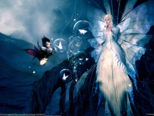 click to free download the wallpaper--TV Shows Pic, Fantasy Girl in White Dress, She is a Beautiful Butterfly, a Faire