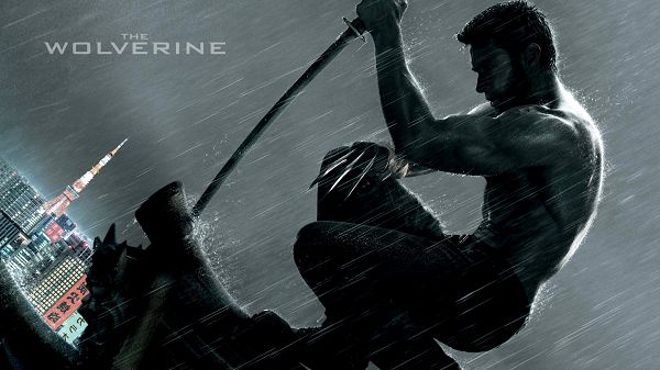 click to free download the wallpaper--The Wolverine in 1920x1080 Pixel, a Falling Heavy Rain, the Man is Half Naked, What a Tough Guy, Learn From Him - TV & Movies Wallpaper