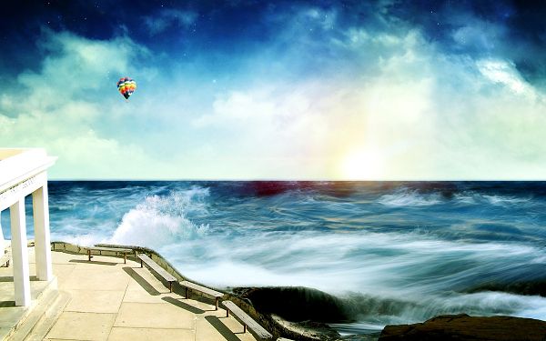 Twisting and Boiling Sea, a Balloon in Slow Run, Piano Must be Producing Some Great Tone, Pray for Them - HD Natural Scenery Wallpaper