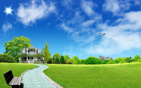 wallpaper of a lovely house in the green grassland ,click to download