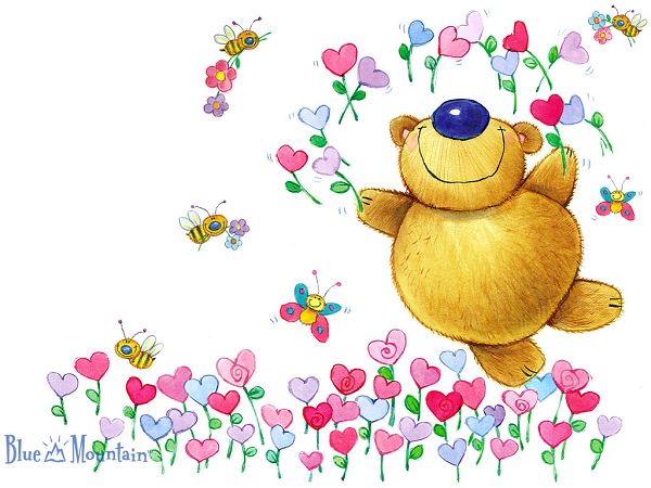 wallpaper of lovely bear in flowers ,click to download