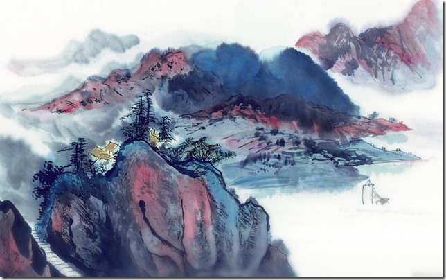 Wind around the clouds, Chinese traditional landscape painting Wallpaper