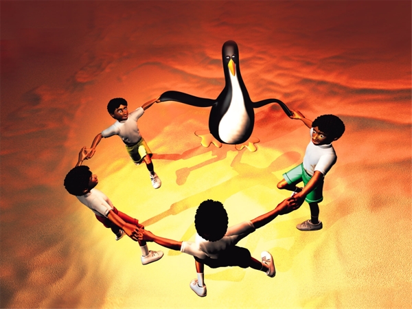 Free High Resolution 3d Cartoon Computer Wallpaper Dancing Penguin And Human 1600*1200(5)