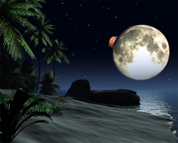 Free High Resolution 3d Scenery Computer Wallpaper Moon, Space And Ocean Are In The Night 1600*1200(6)